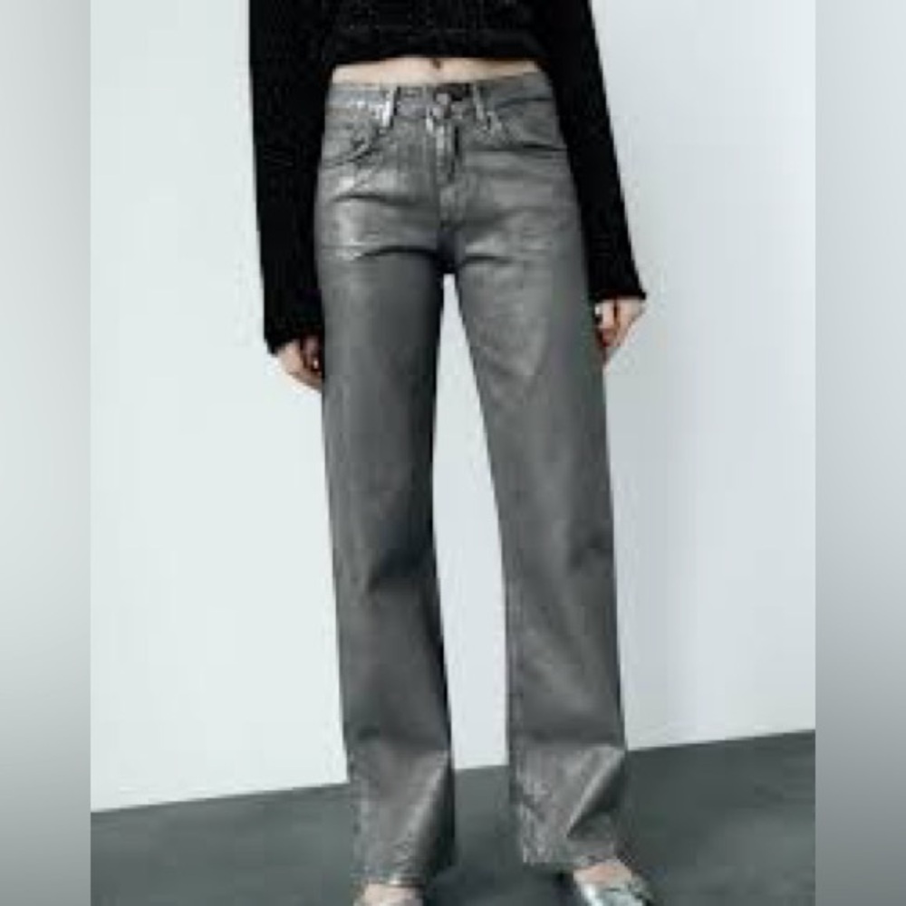 Zara Mid-Rise Full Length Foil Jeans